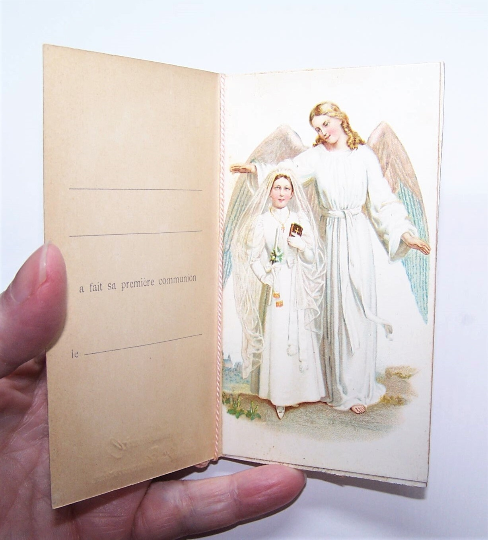 Antique French Booklet - Souvenir of First Communion | Angel Cover