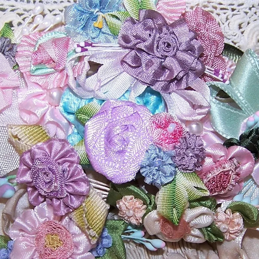 Revival French Ribbonwork Spray - Pink Blue Yellow and Mint Green