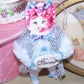Handmade chenille ornament designed in a Victorian Revival manner.  A tabby cat carries a sign reading FRIEND.  One of a Kind decoration for Spring. 