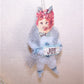 Victorian Revival Chenille Ornament - Tabby Cat Carrying JOY Sign