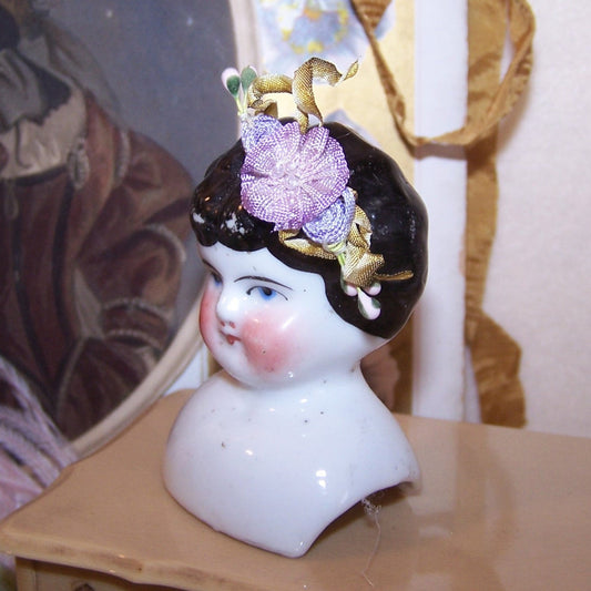 Vintage French lavender ombre ribbon floral dress / lingerie embellishment / applique.  1-1/2" x 3/4" approx. Entirely hand sewn - no glue used in the making. 