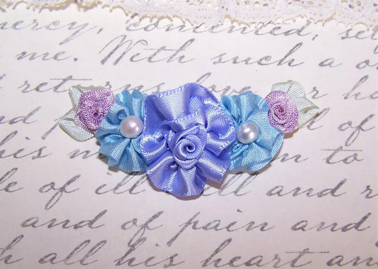 Revival French Ribbonwork Spray - Light Blue & Periwinkle | Freshwater Pearl Accents