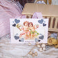 Oh Happy Day! OOAK handcrafted mixed media holiday ornament with cupid - putti - cherub graphics.  Size is 6" x 3" approx. For any occasion!