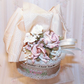 Victorian Revival oval chipwood trinket box decorated with ribbon and florals in tones of cream and mauve.  Sentiment is DEAREST MOTHER I LOVE YOU. 