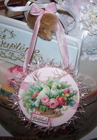 Victorian Revival Decoration / Doves in Basket Ornament - Celebrate