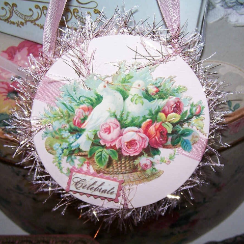 Victorian Revival Decoration / Doves in Basket Ornament - Celebrate