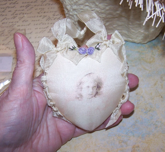Cream Silk and Rayon Heart Ornament - Image of a Young Edwardian Girl