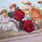 Set/2 hand sewn red silk / hunter green ribbon flowers. With white sugar pips acting as background, the roses can be applied to any number of projects