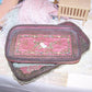 French Art Deco Boudoir Glass Tray. Rose mauve fabric overlaid with French gold braid, rococo ribbon and handmade ribbonwork flowers. Shabby Chic look.