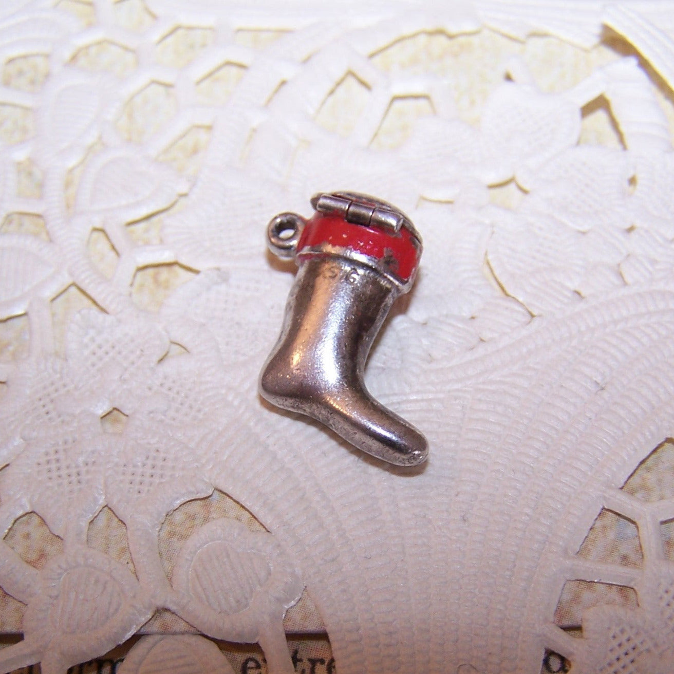 Sterling Silver Enamel Charm - Santa Claus in Christmas Stocking