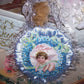 Upcycled Victorian Die Cut Ornament - Cupid with Blue Forget Me Nots