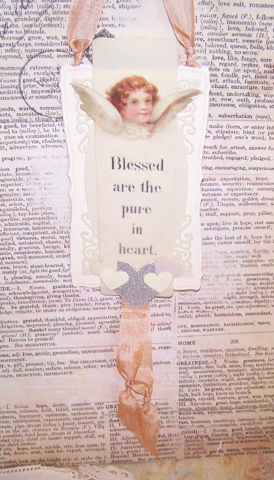 One of a Kind wall decor ornament. Antique celluloid bookmark displays an angel image; reverse is blank for personalization. Baby shower or holiday gift idea.