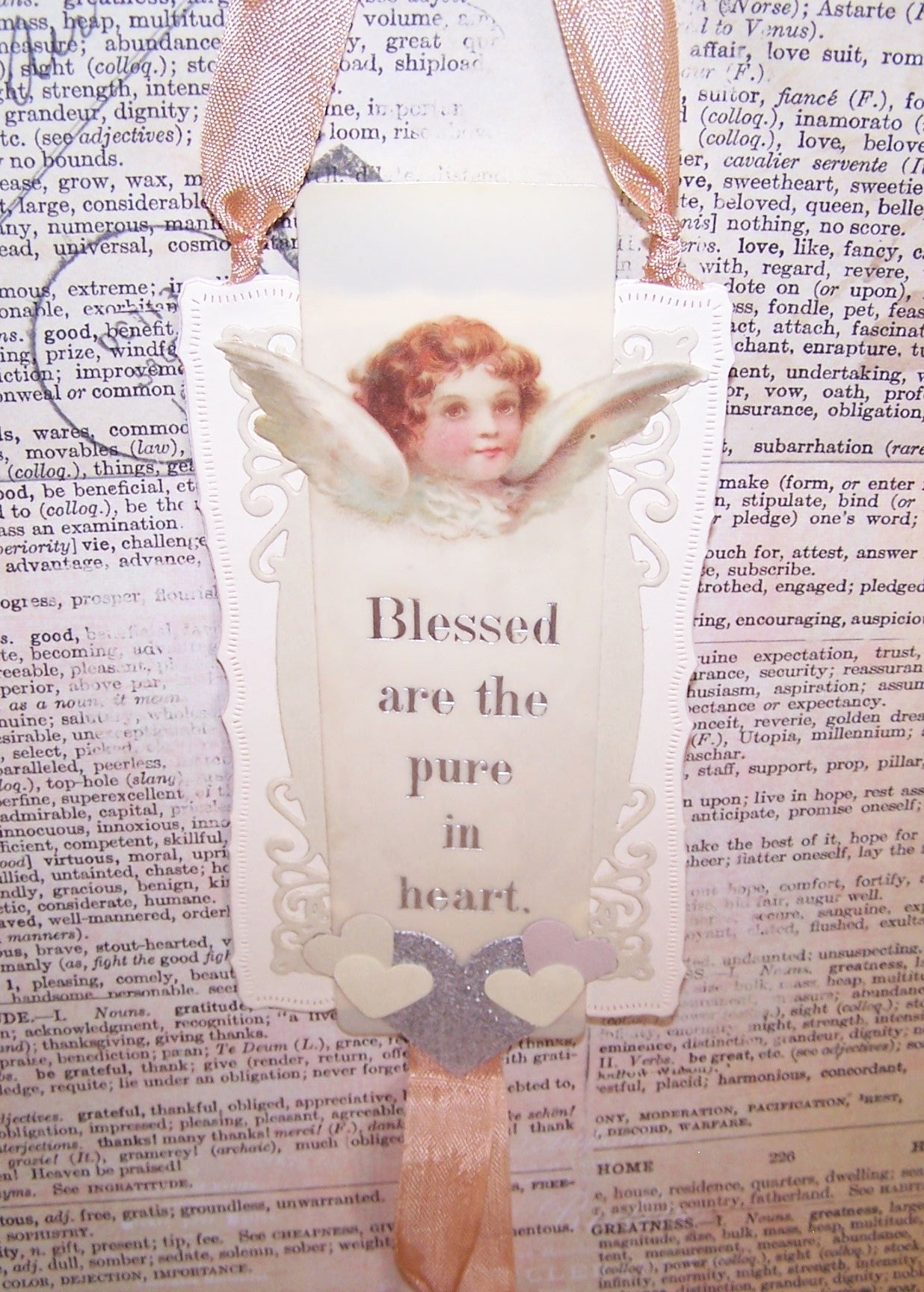 One of a Kind wall decor ornament. Antique celluloid bookmark displays an angel image; reverse is blank for personalization. Baby shower or holiday gift idea.