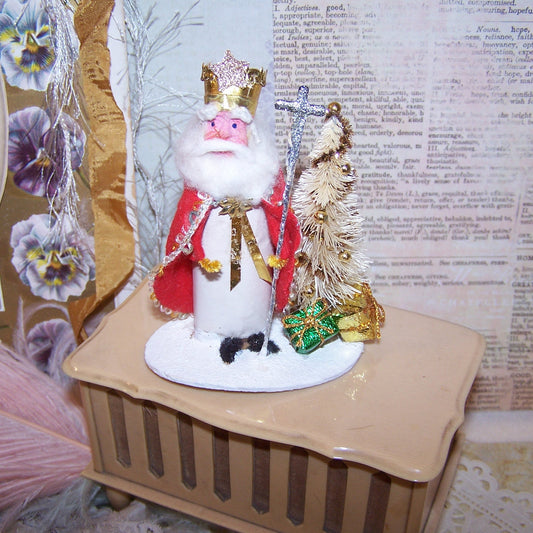 Upcycled Vintage Japan Clay Face Father Christmas Pere Noel Saint Nicholas Mantel Decoration
