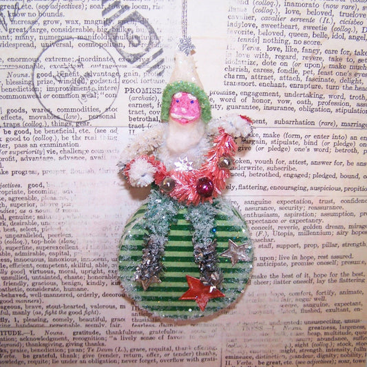 Japan Revival chenille/clay face Santa Claus Christmas ornament - a ONE OF A KIND design using modern and vintage materials.  Merry Christmas.  4.75" high.