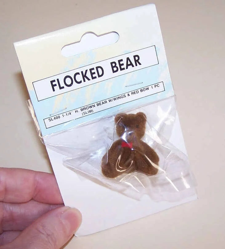 2 Mint Packages of Wangs International flocked angel bears - brown with white wings.  Mini size at 1-1/4" high x 1-1/16" wide.  So cute!