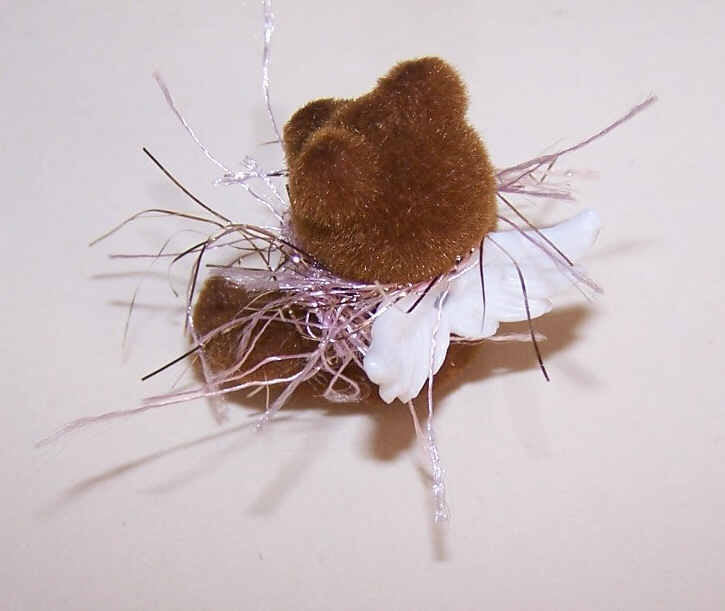 2 Vintage Wangs Brown Flocked 1-1/4" Teddy Bear Angel Figures