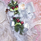 Mixed media "all occasion" ornament designed as a Guardian Angel. Colors are white, burgundy, green and silver.  6" high x 4-1/2". One of a Kind!