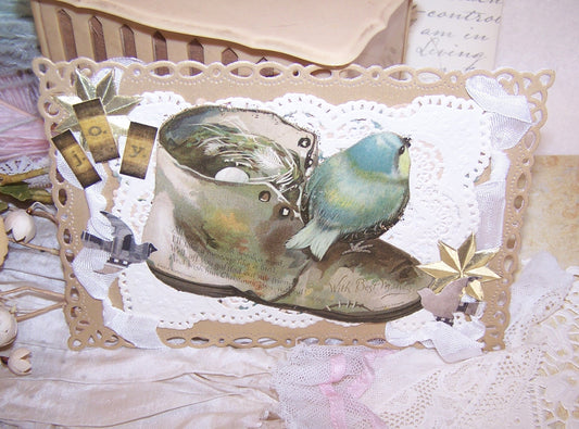 WITH BEST CHRISTMAS WISHES, here's a mixed material Christmas ornament, gift tag or hanging greeting card. Size is 4" x 6" - about post card sized. 
