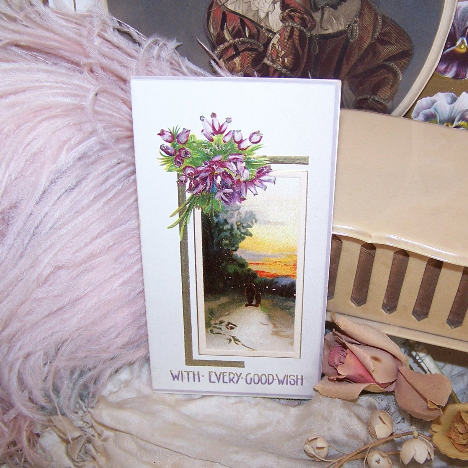 Raphael Tuck & Sons Christmas card that reads, on the cover, WITH EVERY GOOD WISH. Opened, the card displays a Christmas poem by Chilton Bingham. 