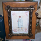 From France, C.1890 or so, here's a framed Souvenir of a First Communion for a girl. Set inside an Antique Victorian wooden frame with a decorative brass bamboo inner section, the image size is 3-3/4" x 5-1/2". The frame measures 7-1/8" wide x 9-1/8" high.  Original glass. 