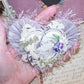 Upcycled Victorian Celluloid Painted Pansies Heart Ornament - Dinna Forget